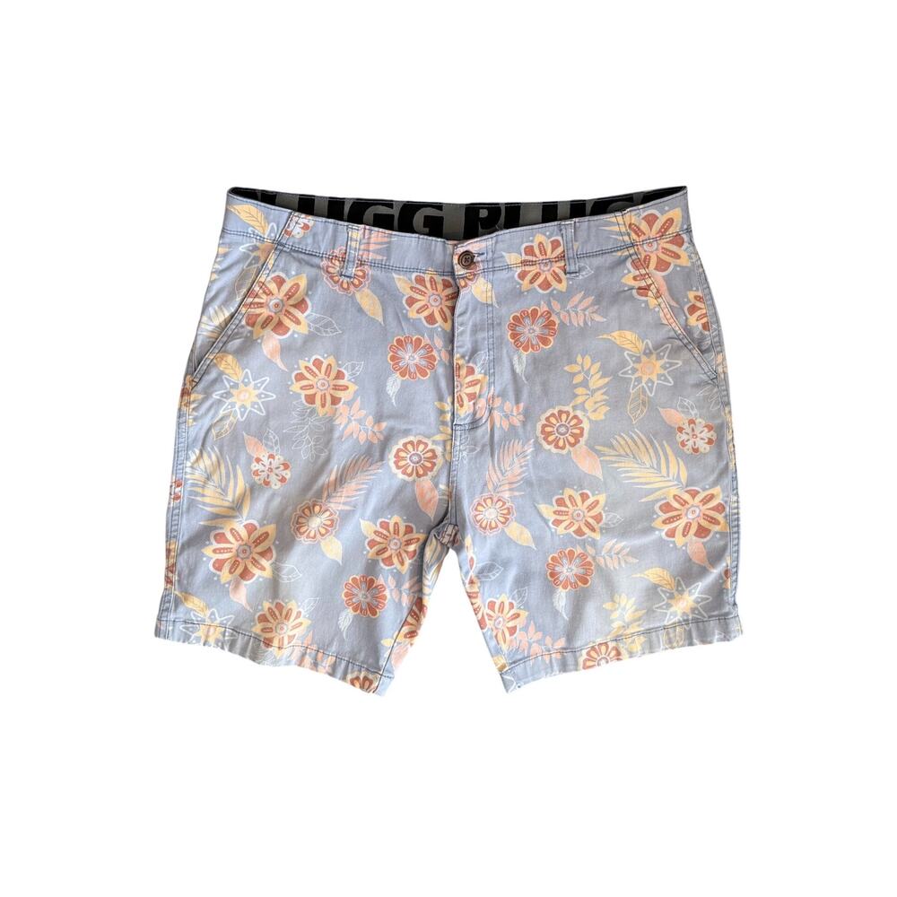 Plugg Shorts Mens Size 38 Cotton Blue Floral Zip Up Pockets Cotton Bermuda Short